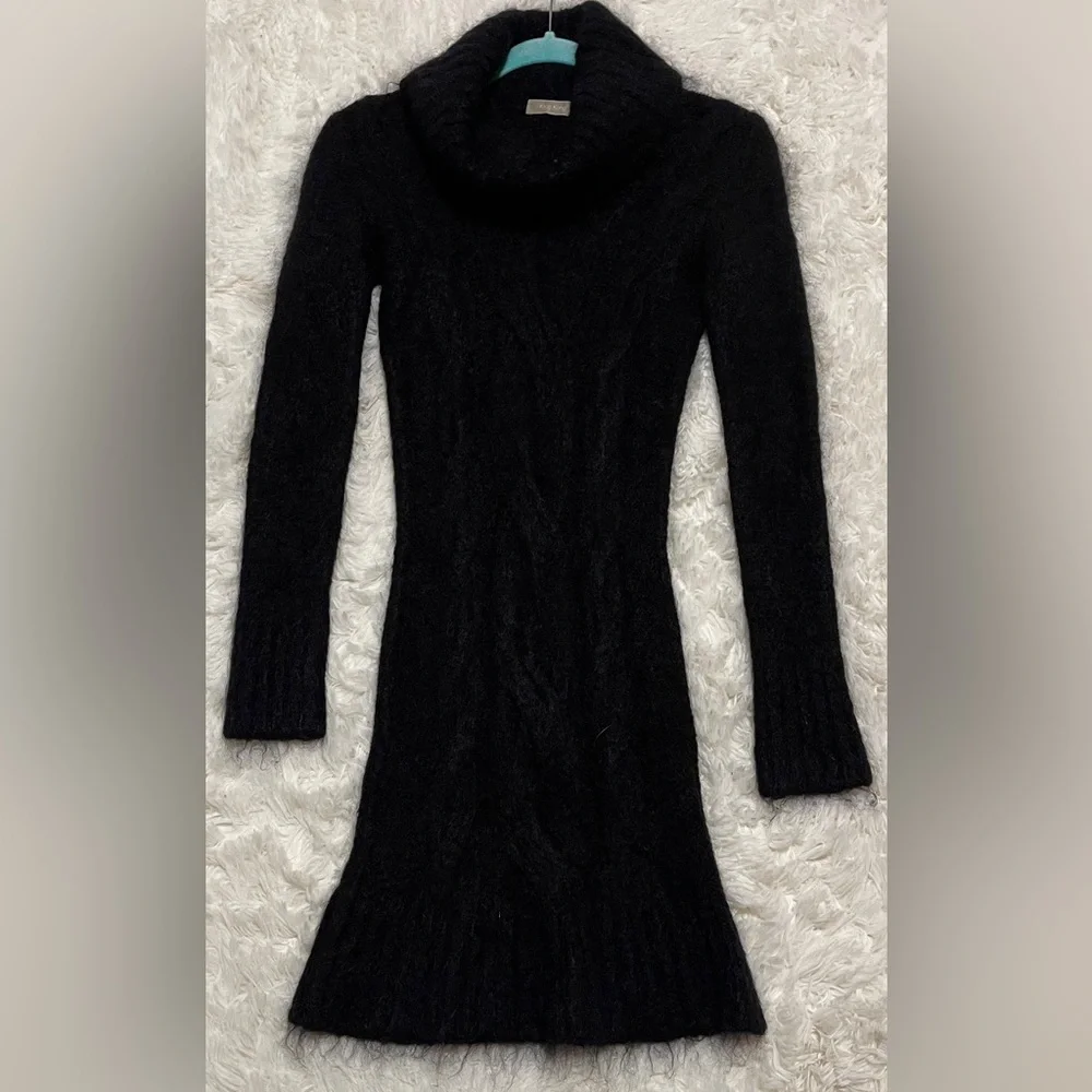 Whimsigoth Black Cowl-Neck Cable Sweater Dress Luxury Soft Stretch Bodycon Small - Picture 8 of 10